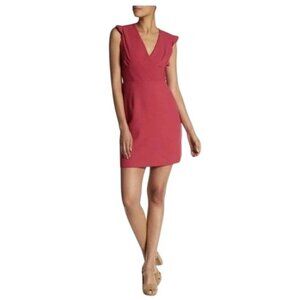 Chetta B Sangria Ruffle Shoulder Cap Sleeve Mini Sheath Dress Size 8 Career Pink